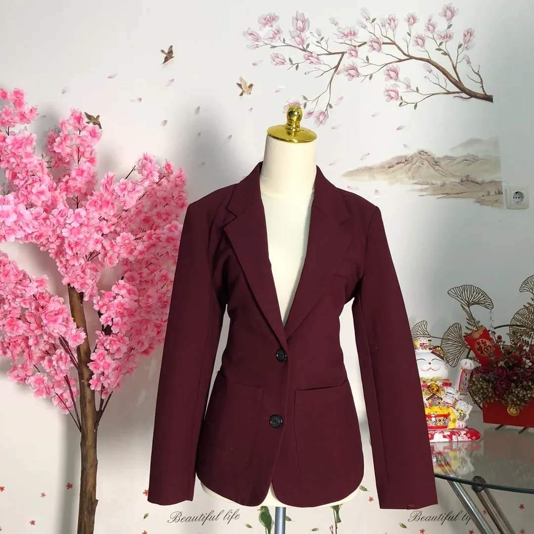 Blazer formal maroon kancing dua — baju thrift preloved