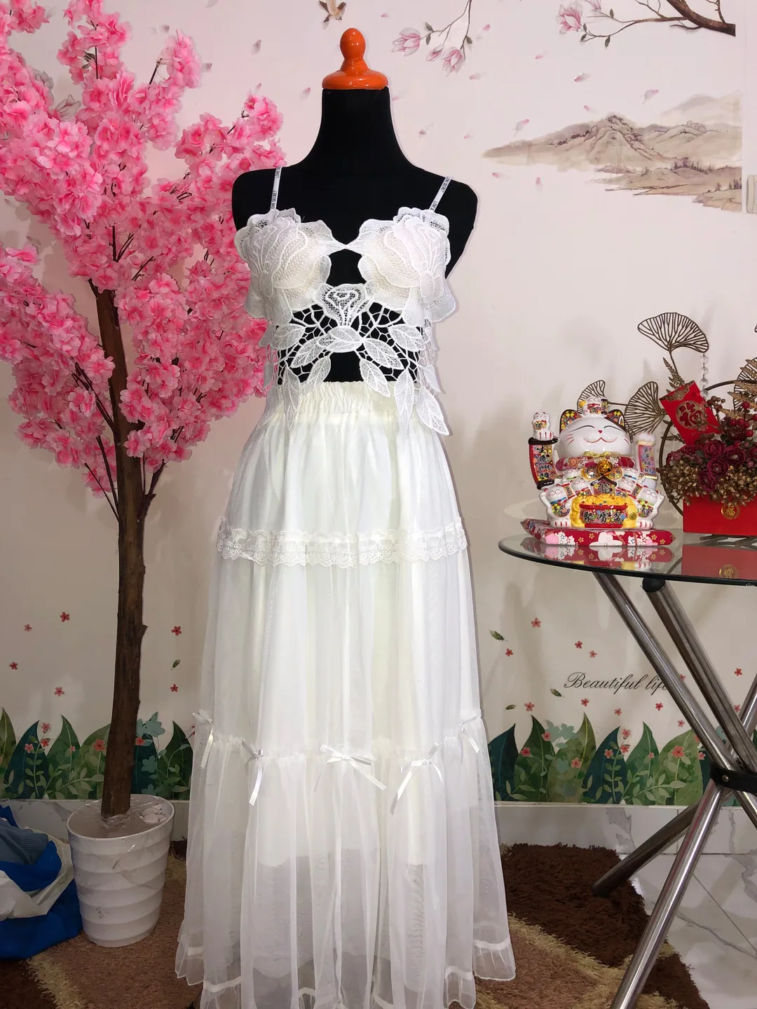 Set bralette renda + rok tulle — baju thrift preloved