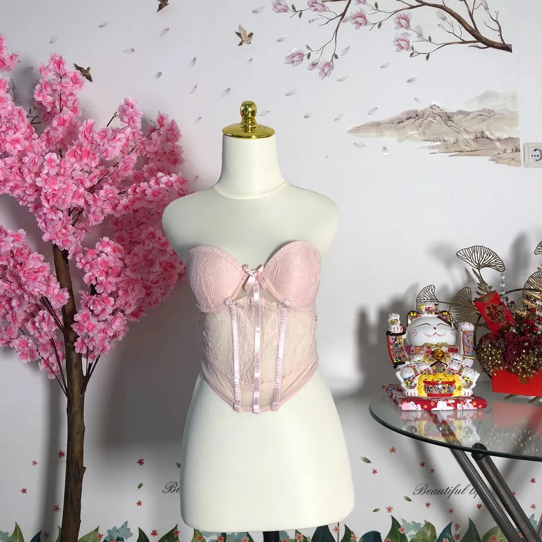 Bustier renda korset pink — baju thrift preloved