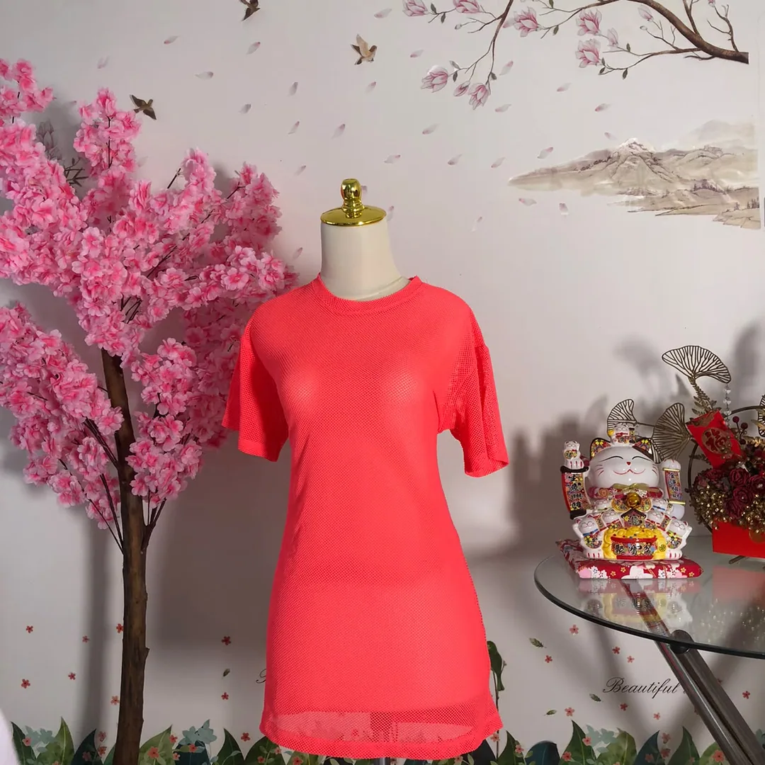 Kaos jaring mesh oversize neon coral — foto 2 dari 2