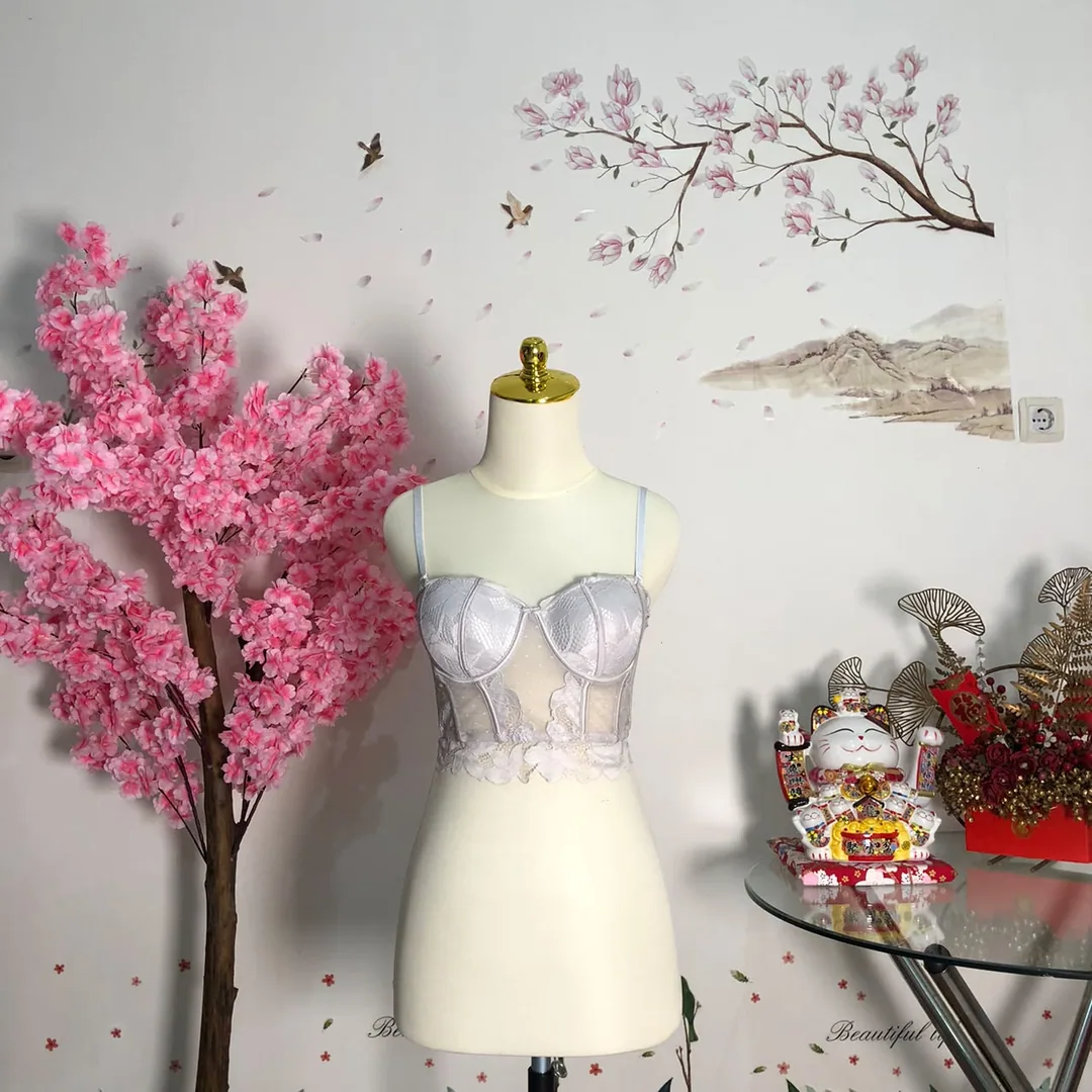 Korset bustier renda mesh putih — baju thrift preloved