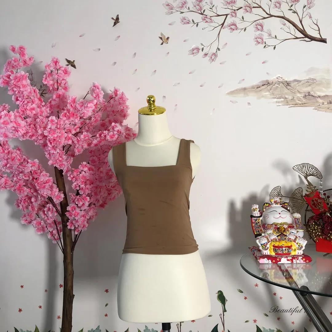 Tanktop kerah persegi coklat — baju thrift preloved