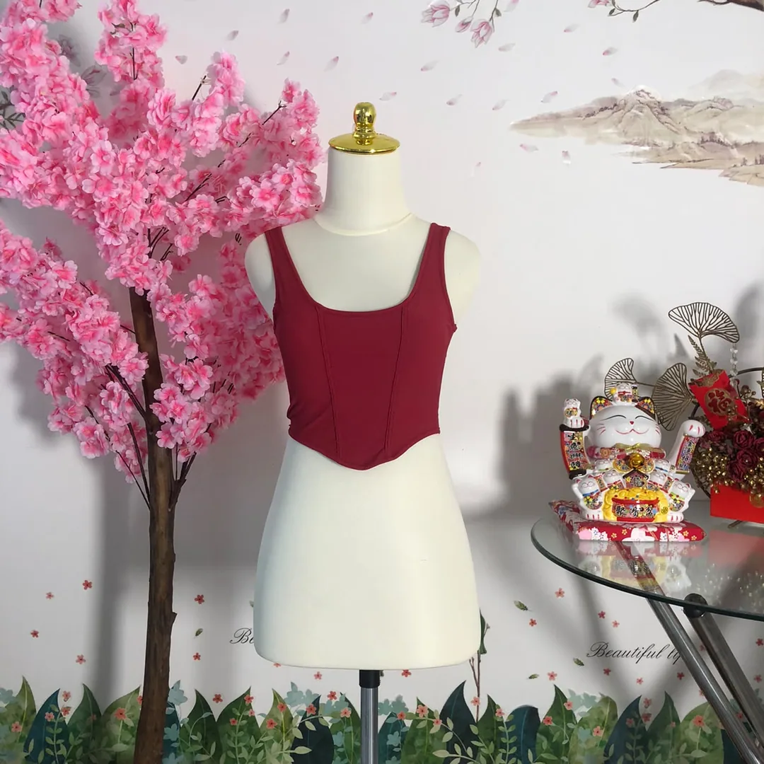 Tanktop korset crop merah maroon — baju thrift preloved
